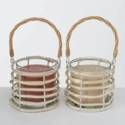 Kerzentopf Ibiza Klarglas mit Rattan