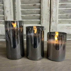 LED Kerze im Glas grau