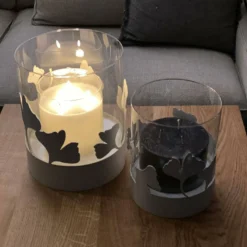 Metall Windlicht Ginkgo mit Glaseinsatz