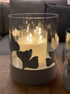 Metall Windlicht Ginkgo mit Glaseinsatz