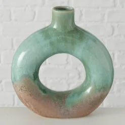Vase Ring Steingut mit Glasur mint/beige
