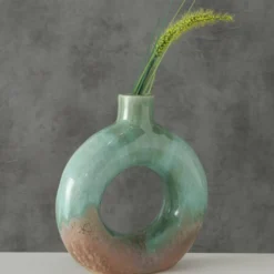 Vase Ring Steingut mit Glasur mint/beige