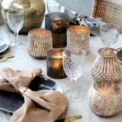 Windlicht antique creme/gold
