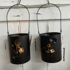 Windlicht Blumen schwarz