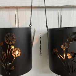 Windlicht Blumen schwarz